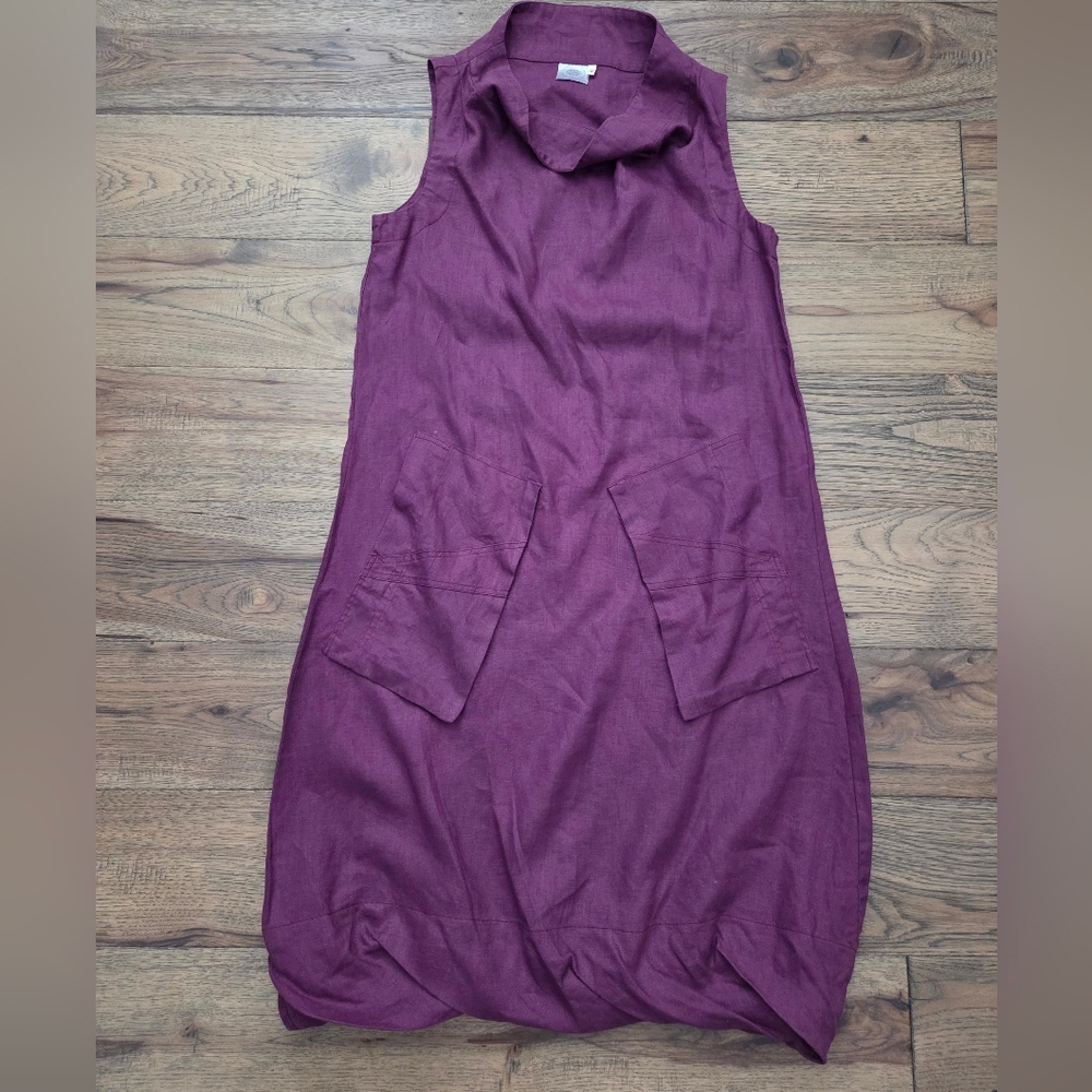 Oversized Linen Sleeveless Laganlook Purple Dress